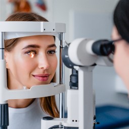 正在接受眼科检查的人的图像, 表示BCD容易被误诊。